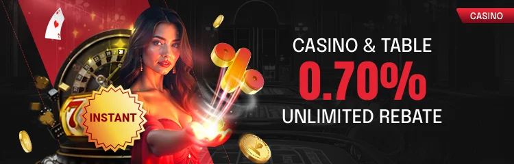 Casino & Table 0.70% Instant Rebate প্রমোশনের ব্যানার